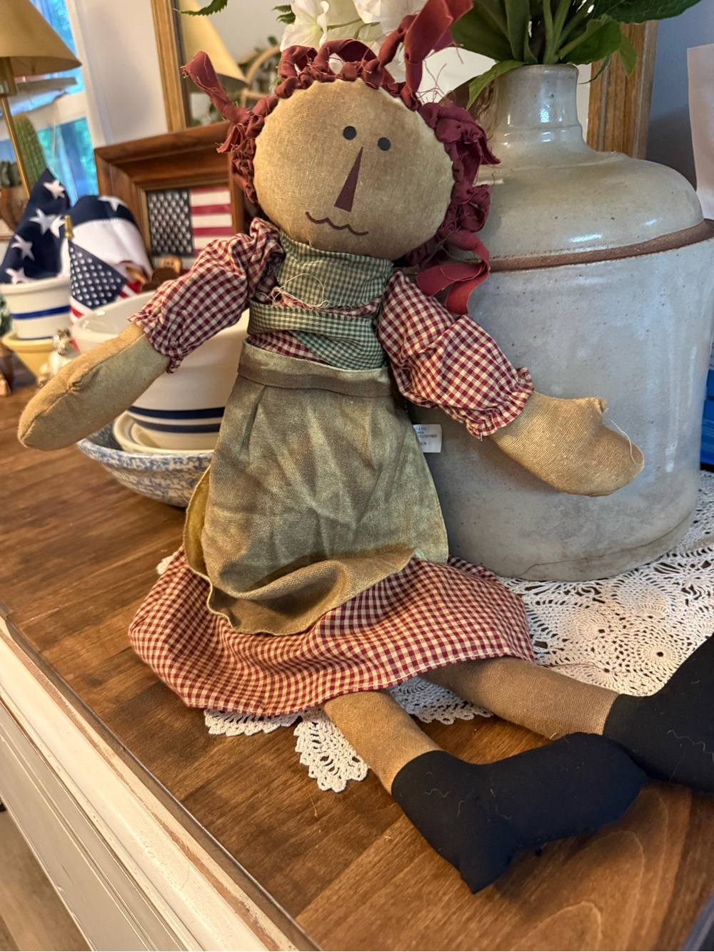 Primitive Raggedy Ann soft plush doll. Home decor/ Collector collection